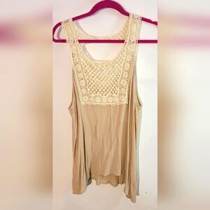 Beige Lace Detail Tank Top